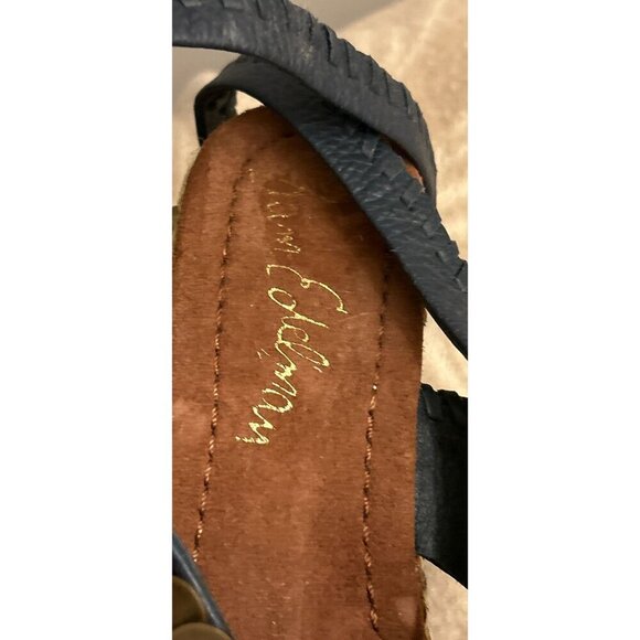 Sam Edelman Blue Leather Wedge Sandals Floral Coin Accents & Adjustable Straps - - Picture 5 of 8